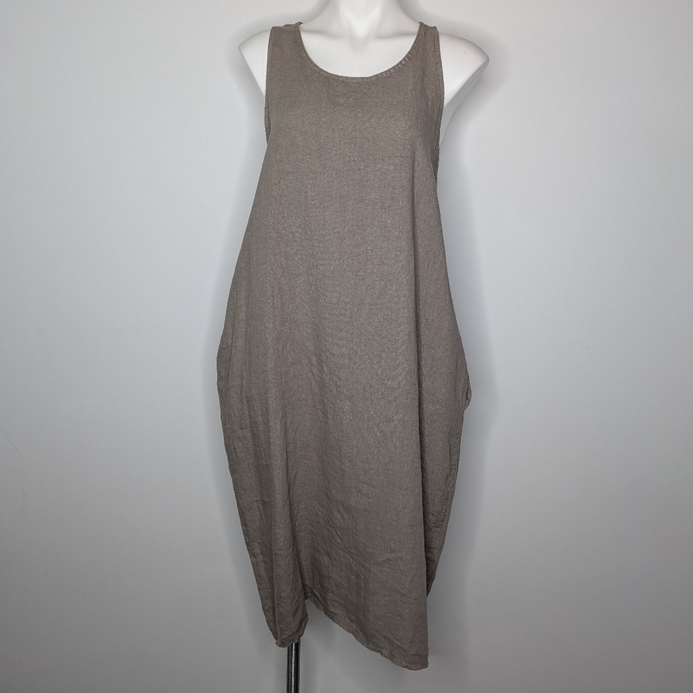 Skinny Tees Tan Sleeveless Linen Lagenlook Dress OSFM